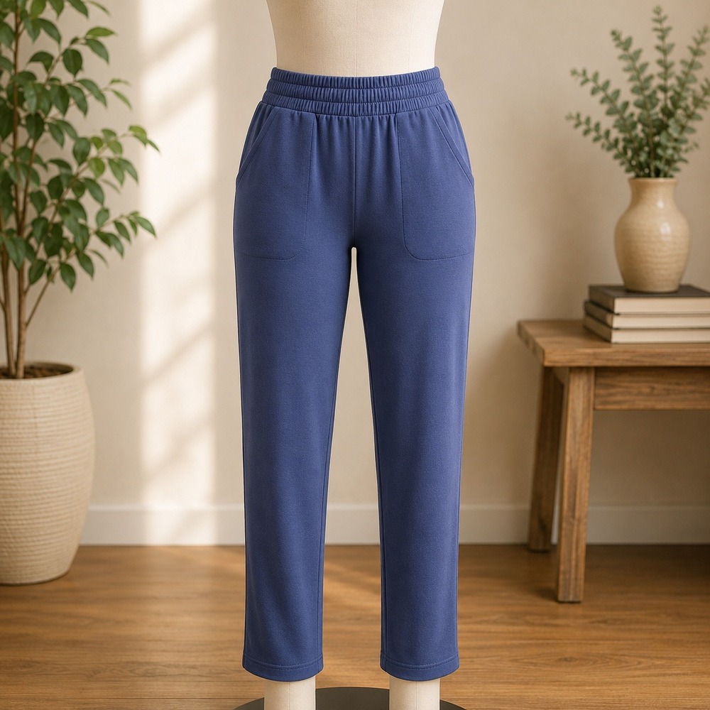 AnyBody Lounge Pants Medium Blue Elastic Waist Pockets Tapered Knit Jogger